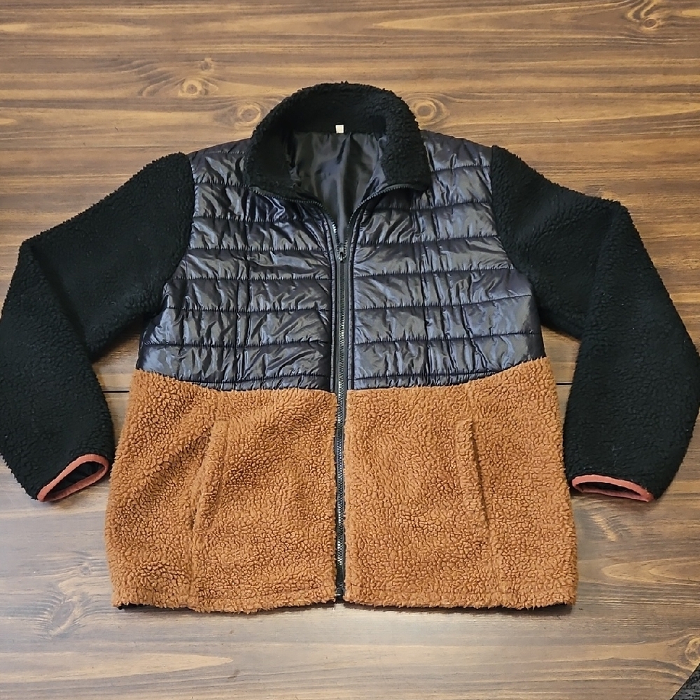 Black and Brown Sherpa Jacket